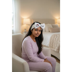 The Crème Shop Hello Kitty Plush Spa Headband One Size White Black